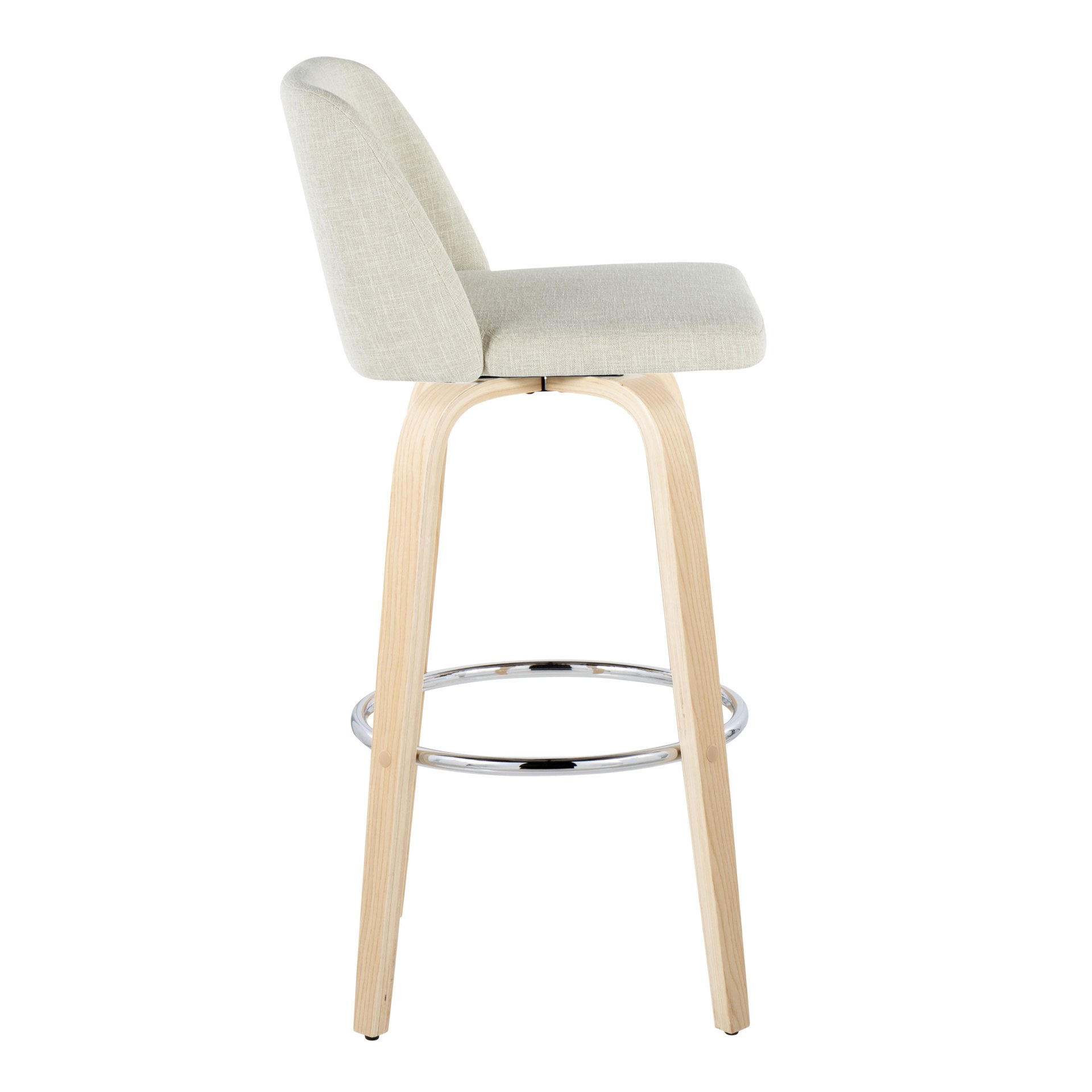 Toriano - Contemporary Fixed Height Barstool Swivel With Round Footrest (Set of 2) - Natural / Cream - Image 3