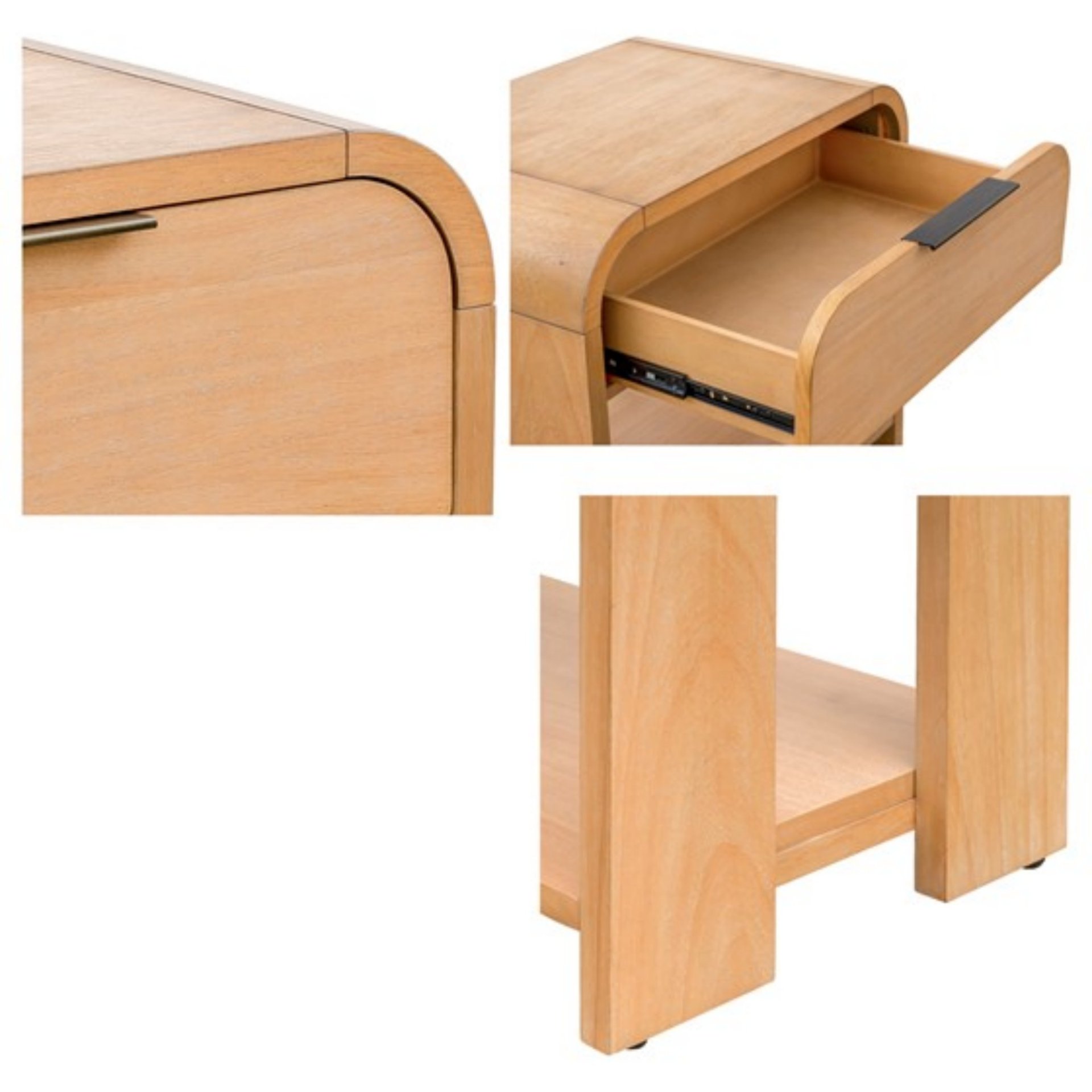 Modern 1 Drawer Waterfall Nightstand With Mid Century Design - Natural - Image 9