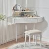 Modern Corner Makeup Vanity Desk With Large Storage, LED Mirror & Stool, Adjustable Brightness, Space Saving - White - Image 4