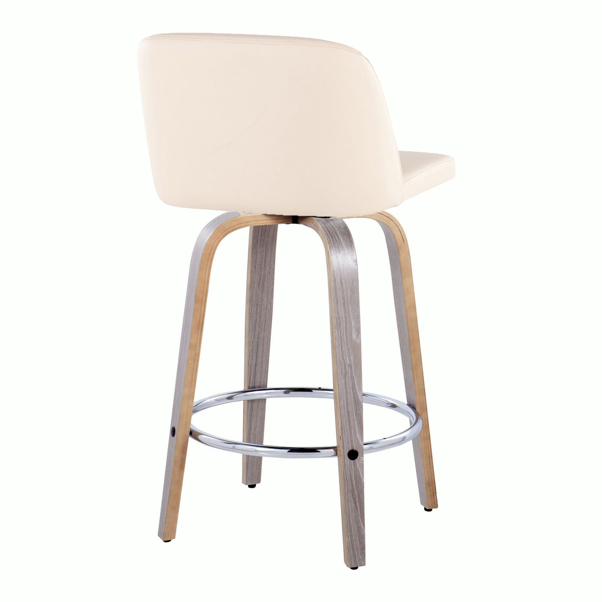 Toriano - Contemporary Fixed Height Counter Stool With Swivel With Round Footrest (Set of 2) - Light Gray / Cream - Image 4
