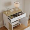 Cat Litter Box Enclosure With Scratch Pad, Hidden Litter Box Furniture, Wooden Pet House Sideboard, Storage Cabinet, Fit Most Cat And Litter Box, For Living Room Bedroom Office - White / Light Brown - Image 4