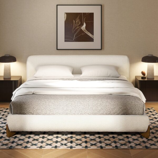 Alpine - King Puffy Modern Platform Bed - Ivory White