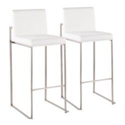 Fuji - Contemporary High Back Barstool (Set of 2) - White - Velvet