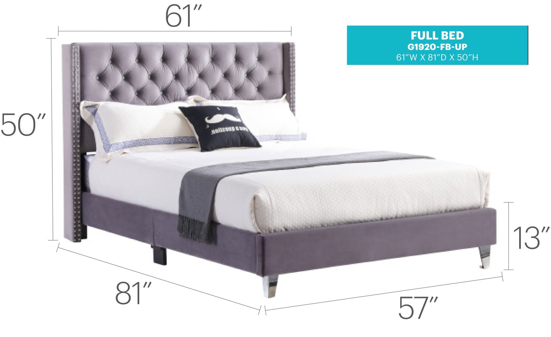 Full Upholstered Transitional Bed - Gray - Image 8