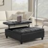 Harrison - Large Square Coffee Table Storage Ottoman - Distressed Black - Image 4