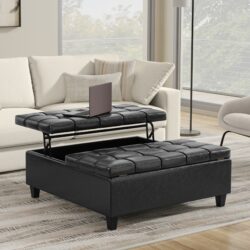 Harrison - Large Square Coffee Table Storage Ottoman - Distressed Black
