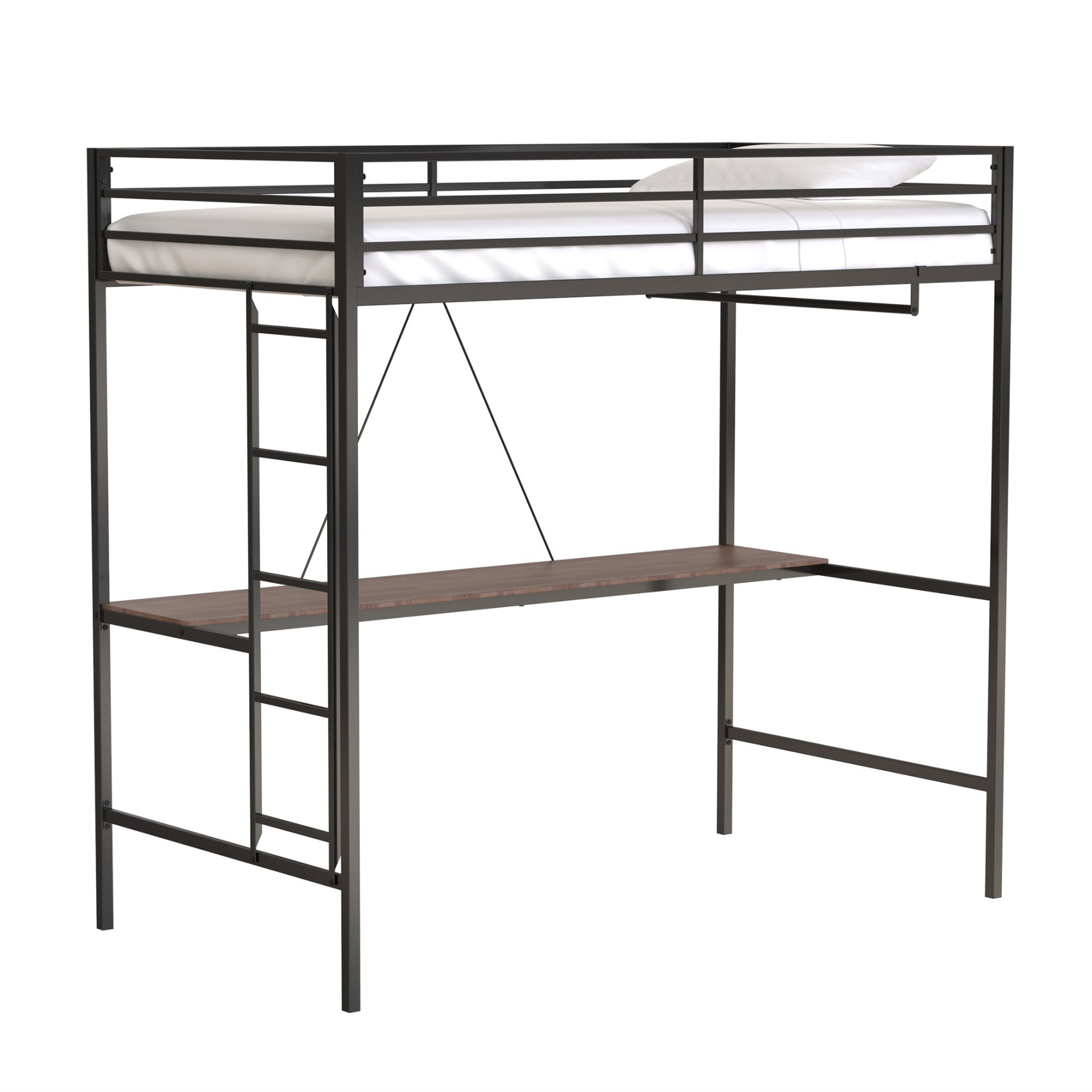 Adam - Twin Loft Bunk Bed With Cinnamon Wood Desk And Closet Rod - Black - Image 12