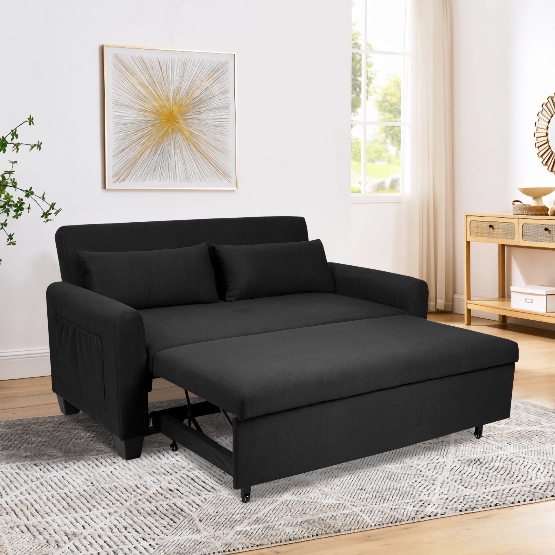 Balus - 2 In 1 Convertible Sofa Bed & Storage And Adjustable Backrest - Black - Image 2