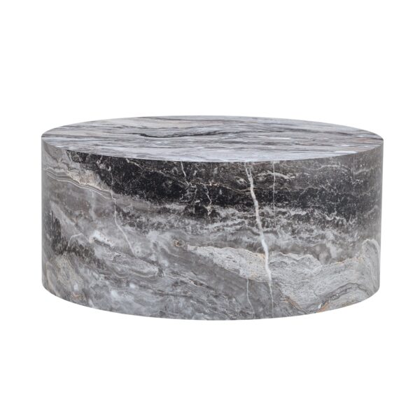 Simple Marble Textured Cylindrical Coffee Table, Industrial Style Living Room Furniture - Gray