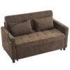 Loveseat Sofa Pull Out Sofa Bed Sleeper Sofa With A Reversible Backrest Cushion, Side Pockets, 2 USB Ports And A Phone Holder For Living Room - Brown - Image 17