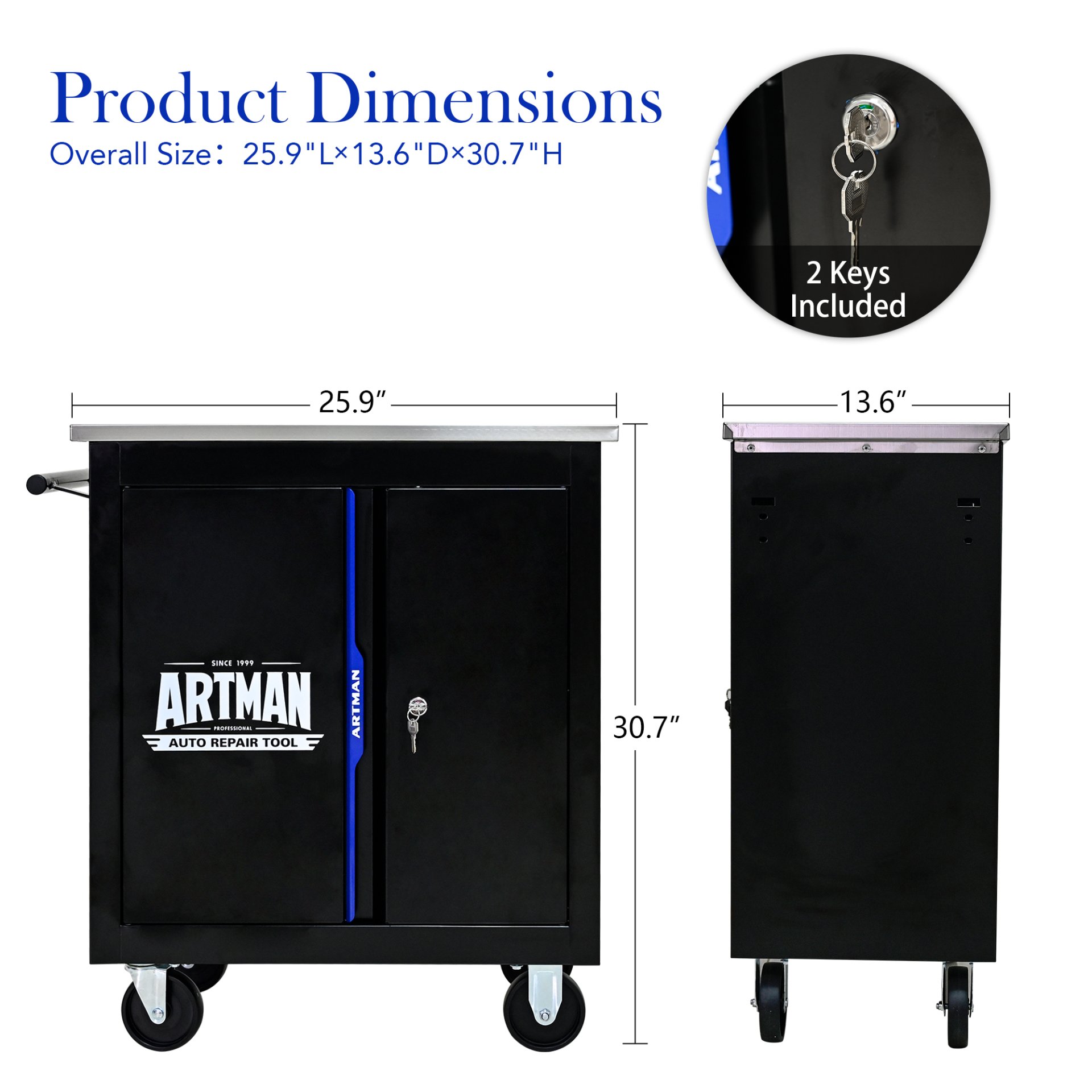 Movable Lockable Double Door Partition With Lock Multi Functional Hardware Storage Tool Car Auto Repair Locker - Black / Blue - Image 3