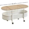 Movable Oval Metal Glass Coffee Table With Storage - White - Image 2