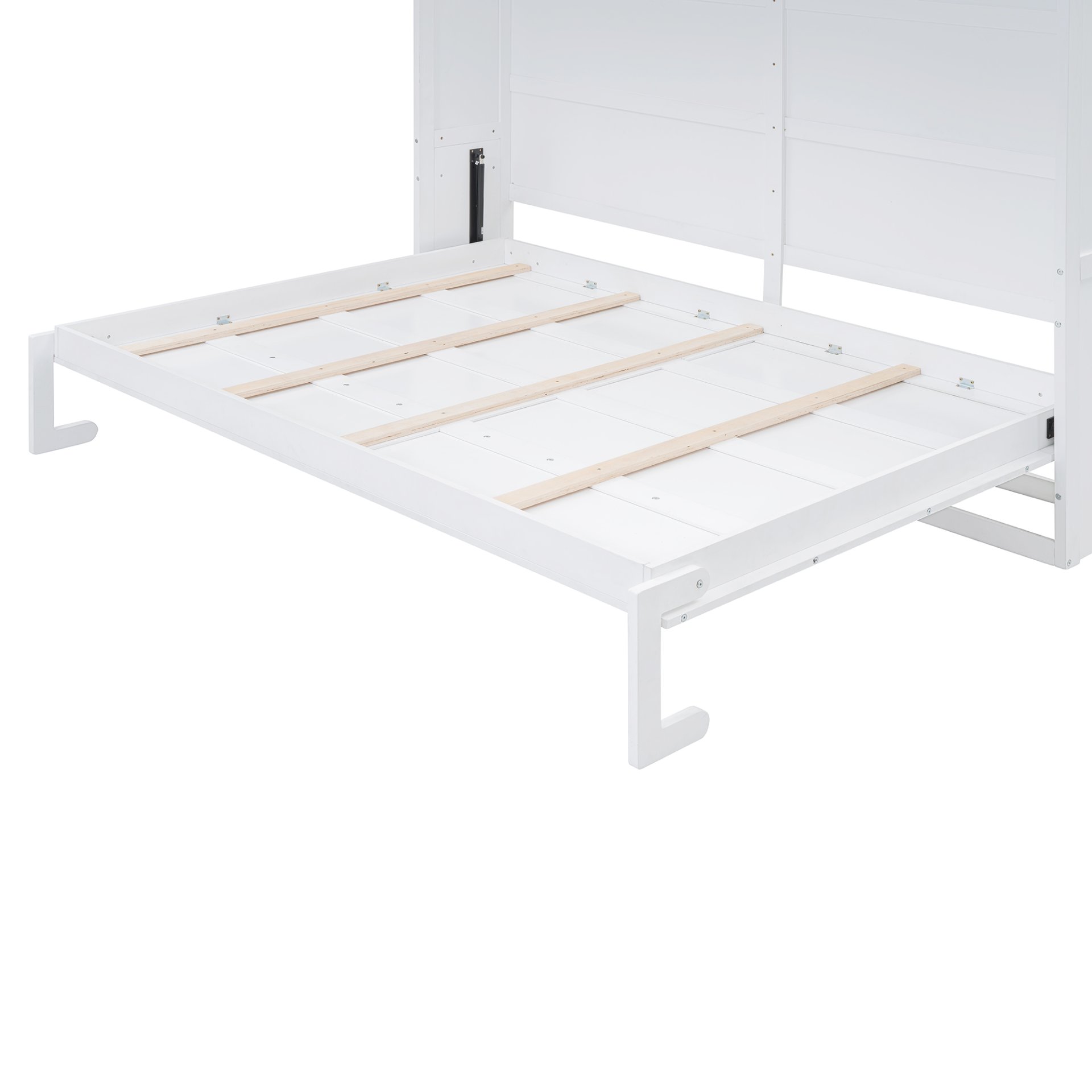 Full Size Space Saving Murphy Wall Bed With Top Cabinets, Flexible Slats - White - Image 7