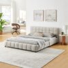 Modern Queen Size Upholstered Bed Frame With Headboard And Storage Drawer - Beige - Image 4