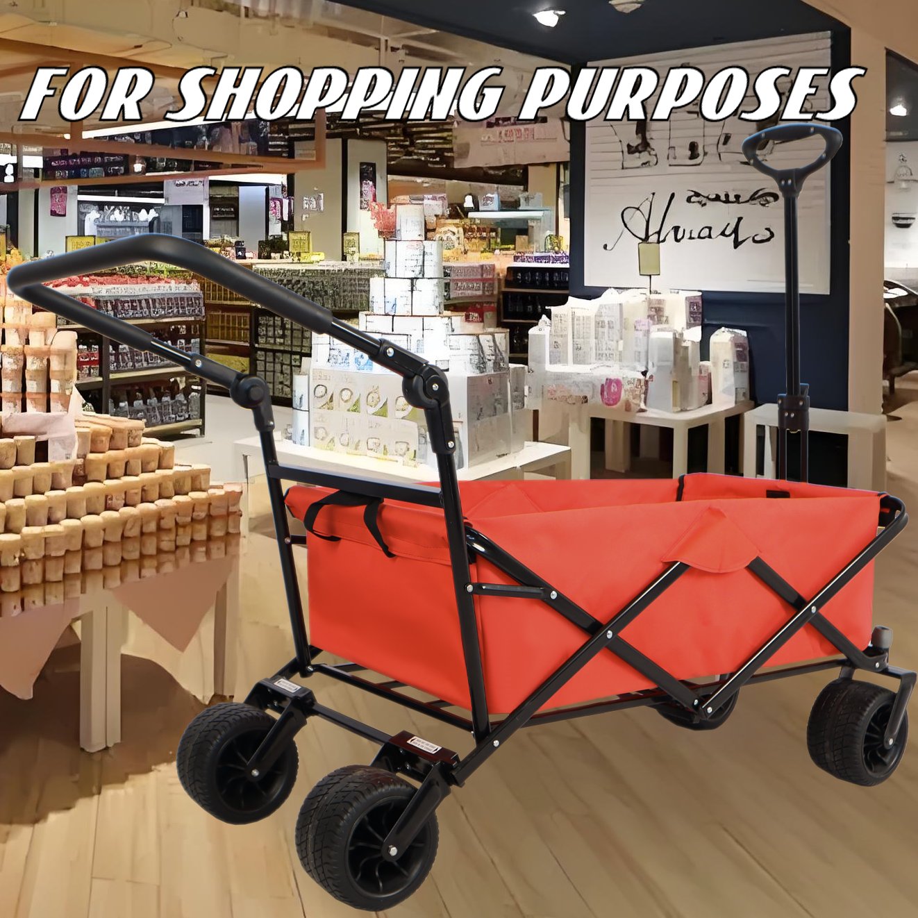 Utility Park Garden Cart Tool Customized Color Folding Camping Trolley Outdoor Picnic Beach Wagon - Red - Image 4
