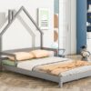 Full House-Shaped Headboard Bed With Handrails, Slats - Gray - Image 6