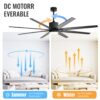 Ceiling Fan With 18W Dimmable Led Light Remote Control 8 Solid Wood Blades For Living Room - Black - Image 8