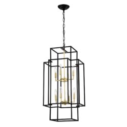 8 Light Metal Lantern Tiered Pendant Hanging Light Fixtures, Industrial Farmhouse Adjustable Height Chandeliers For Dining Room Hallway Foyer Entryway (E12 Bulbs Not Included) - Matte Black / Gold