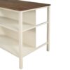 Solid Wood Rustic 3 Piece Stationary Kitchen Island Set With 2 Seatings, Rubber Wood Butcher Block Dining Table Set Prep Table Set With 2 Open Shelves For Small Places - Walnut / Cream White - Image 14