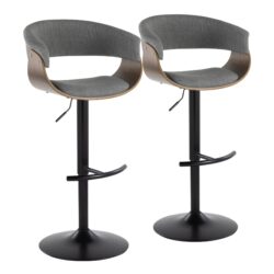 Vintage Mod - Mid-Century Modern Adjustable Height Barstool With Swivel With Rounded T Footrest (Set of 2) - Black / Walnut / Light Gray