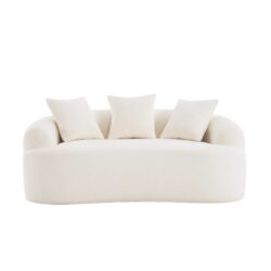 Loveseat Sofa With Wood Grain Chenille Fabric, Cloud White High Density Sponge Couch, Compact Design For Small Spaces - Beige
