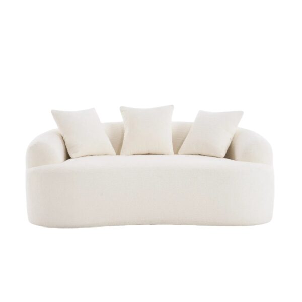 Loveseat Sofa With Wood Grain Chenille Fabric, Cloud White High Density Sponge Couch, Compact Design For Small Spaces - Beige
