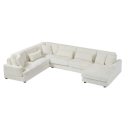 Oversized Sectional Sofa U - Shaped Sofa Couch Modern Sofa Upholstered In Soft Corduroy With A Chaise Lounge For Living Room - Beige