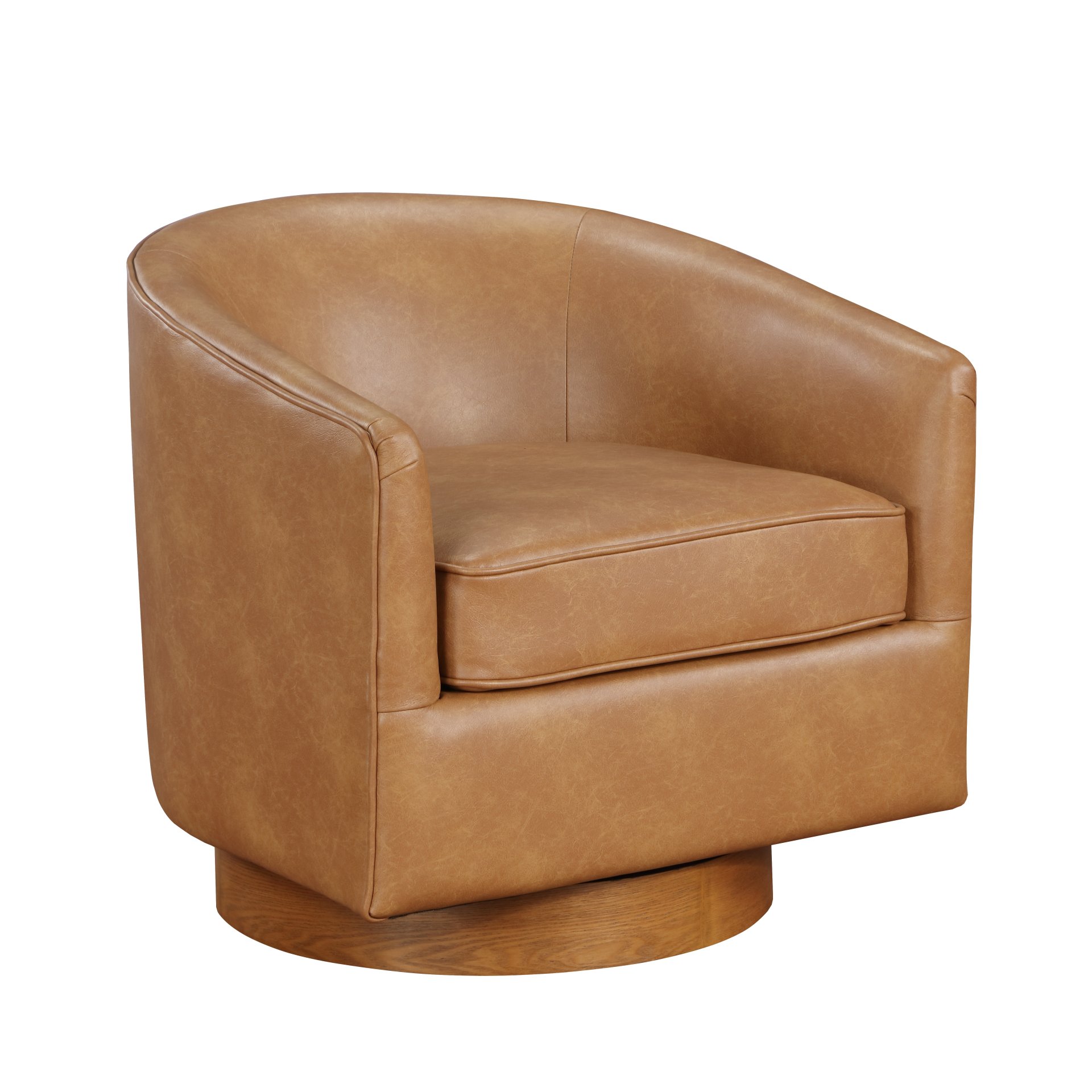 Maisy - Saddle Brown Barrel Swivel Chair With Wood Base - Brown - Image 4