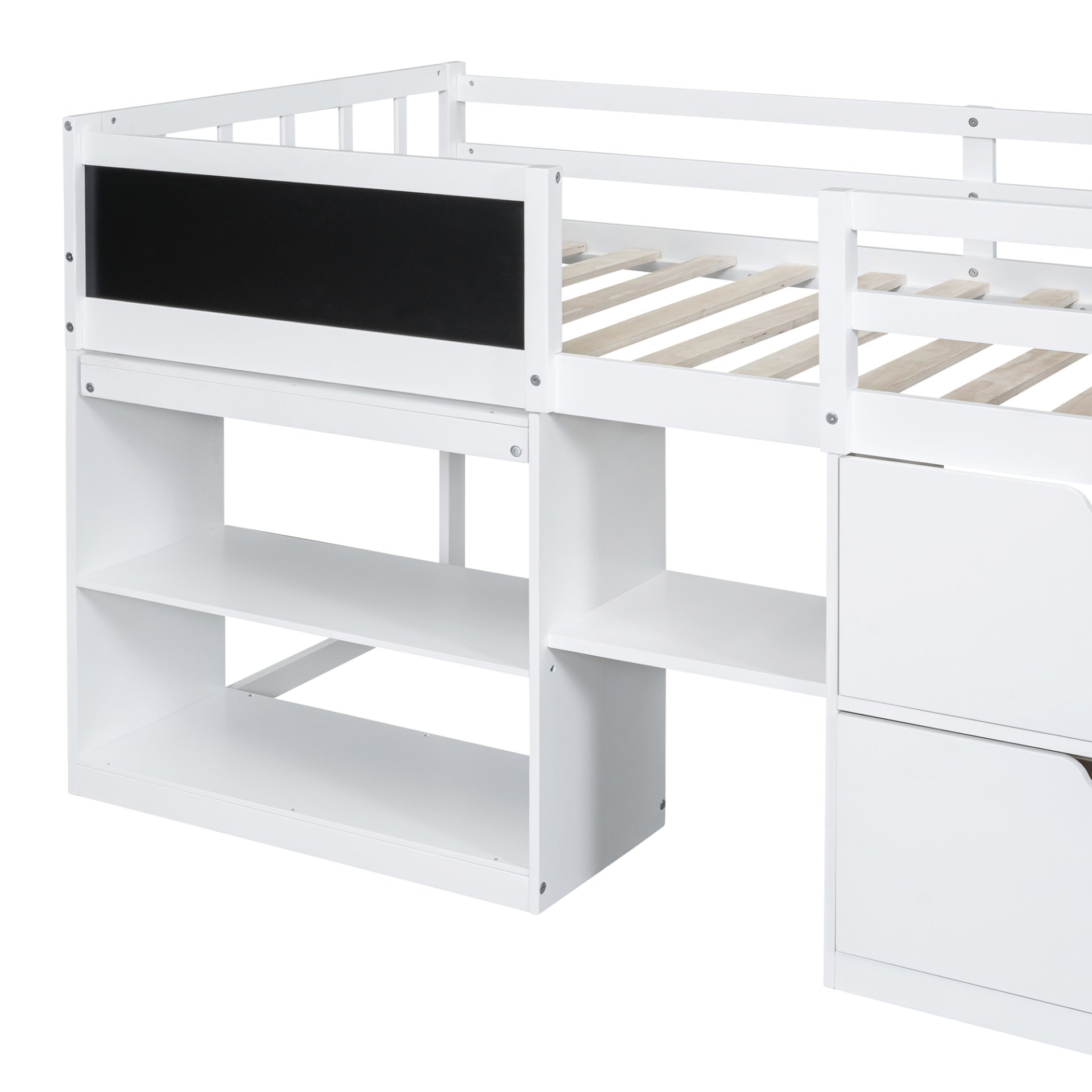 Twin Size Low Loft Bed With Rolling Desk, Shelf And Drawers - White - Image 16