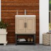 Modern Freestanding Bathroom Vanity With Ceramic Sink, Hot And Cold Faucet, 2 Door Cabinet & Open Iron Shelf, Magnesium Oxide And Iron Frame - Natural - Image 2
