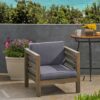 Outdoor Club Chair, Acacia Wood Patio Chair With Fabric Cushion For Backyard, Poolside, Garden Or Porch - Gray - Image 2