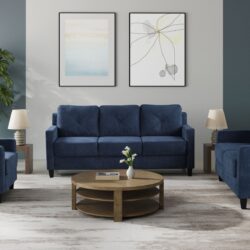 Horatio - Chenille 3 Piece Living Room Set - Navy