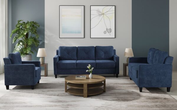 Horatio - Chenille 3 Piece Living Room Set - Navy