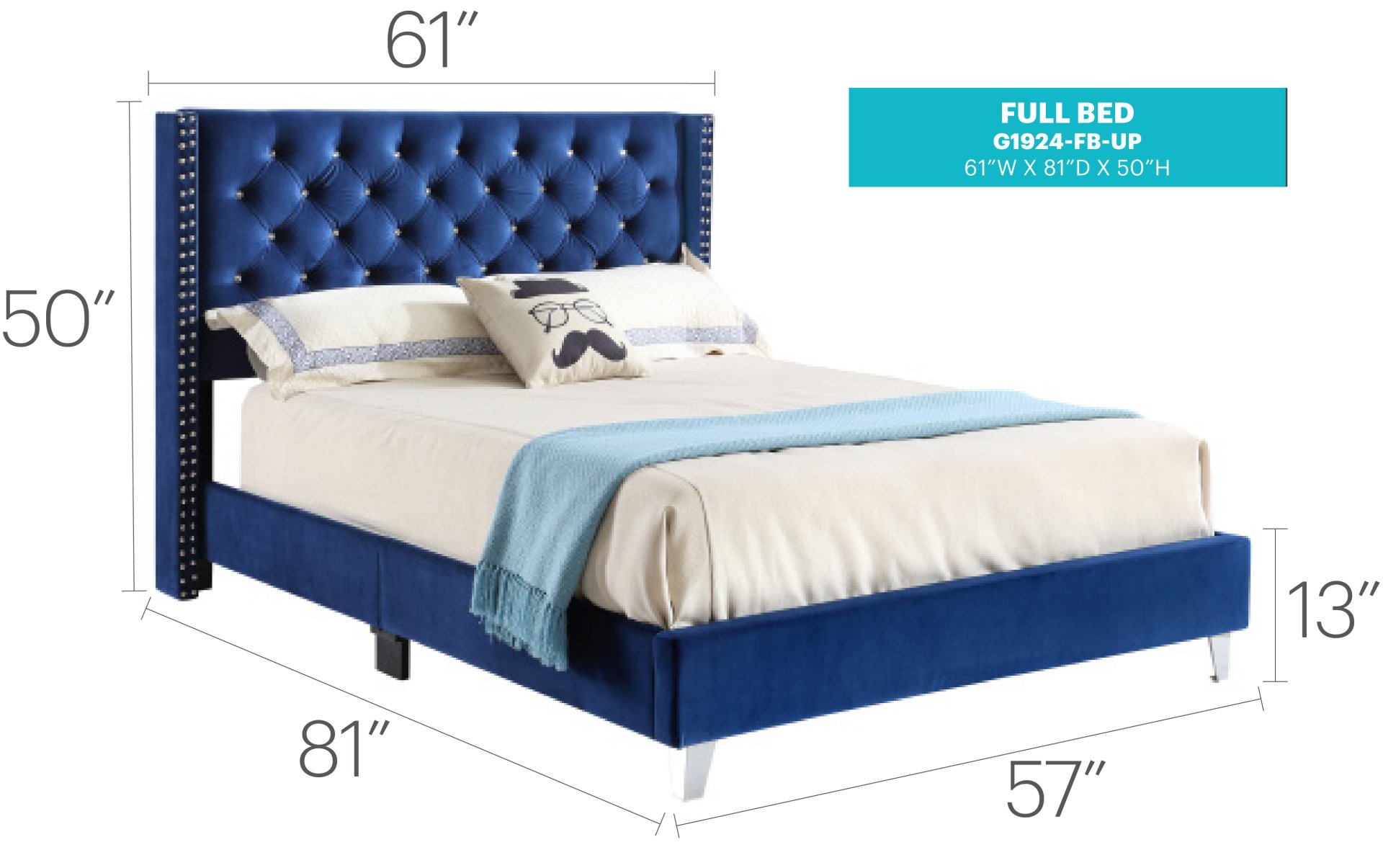 Full Upholstered Bed Transitional - Navy Blue - Image 6
