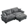Modern Velvet 2 Seater Sofa With Ottoman And Round Bolster Armrests L Shape For Living Room - Gray - Image 7