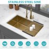 Undermount Kitchen Sink 32" X 19", 16 Gauge Deep Single Bowl - Gold - Image 8