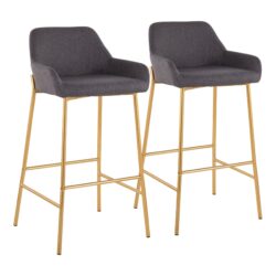 Daniella - Contemporary / Glam Fixed Height Bar Stool (Set of 2) - Gold / Charcoal