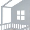 Twin Size House Bed With Sofa, Kids Platform Bed With 2 Drawers And Storage Shelf - Gray - Image 11