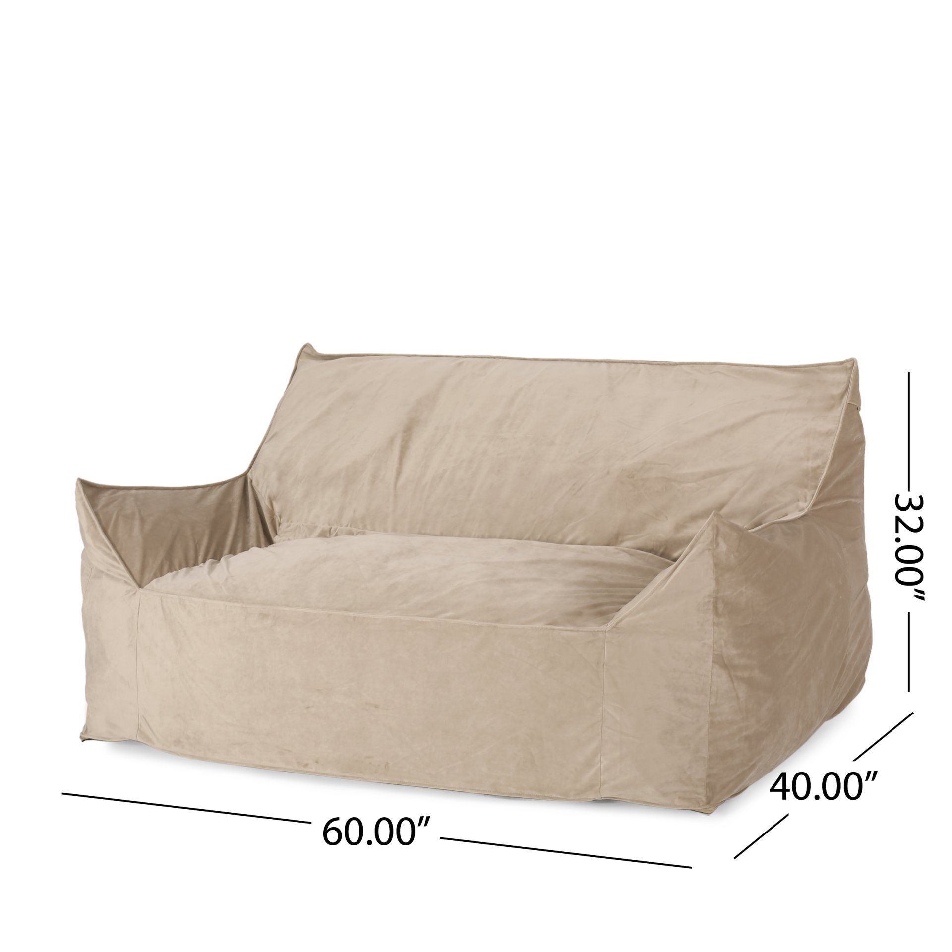 Fila - Velveteen 2 Seater Oversized Bean Bag Chair With Armrests - Taupe - Image 3