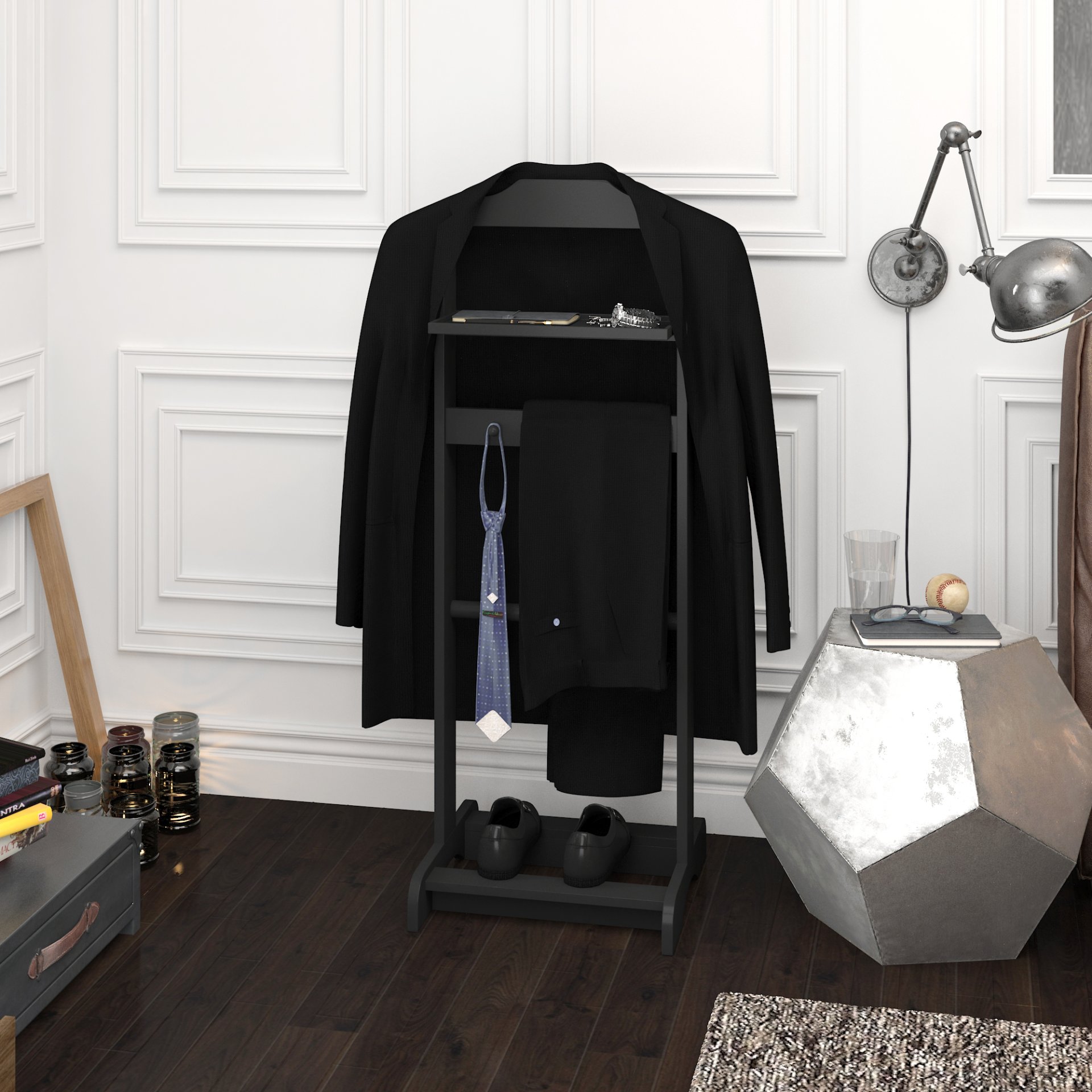 Accent Portable Garment Rack, Clothes Valet Stand With Storage Organizer - Black - Image 4