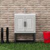 Modern Freestanding Bathroom Vanity With Ceramic Sink, Hot And Cold Faucet, 2 Door Cabinet & Open Iron Shelf, Magnesium Oxide And Iron Frame - White - Image 2