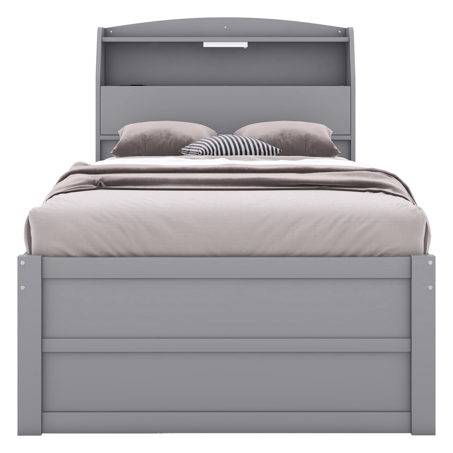 Twin Size LED Platform Bed With Trundle With Storage Headboard With Drawers - Gray - Image 11