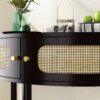 Boho Rattan Semi Circle End Table With Sliding Door, Elegant Wood Accent Table With Storage And Bottom Shelf - Black - Image 9