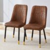Modern Brown Suede Like Velvet Dining Chair (Set of 2) - Black / Gold - Image 4