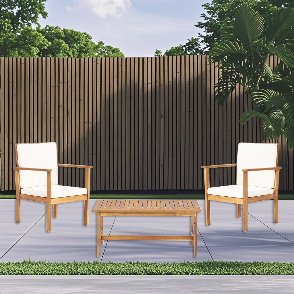 3 Piece Patio Set With Slatted Design, 2 Club Chairs And Coffee Table - Brown - Image 2