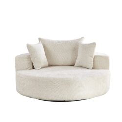Single Swivel Chair, Fluffy Modern Sleeper, 360 Degree Swivel Chair For Living Room - Beige