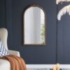 Hand Carved Rose Antique Mirror Frame, Wood Arch Mirror Wall Decor For Living Room, Bathroom, Entryway - Brown - Image 3