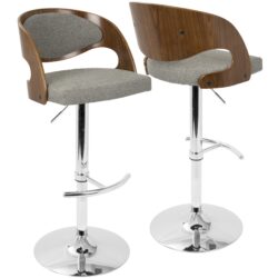 Pino - Mid-Century Modern Adjustable Barstool With Swivel - Walnut / Gray