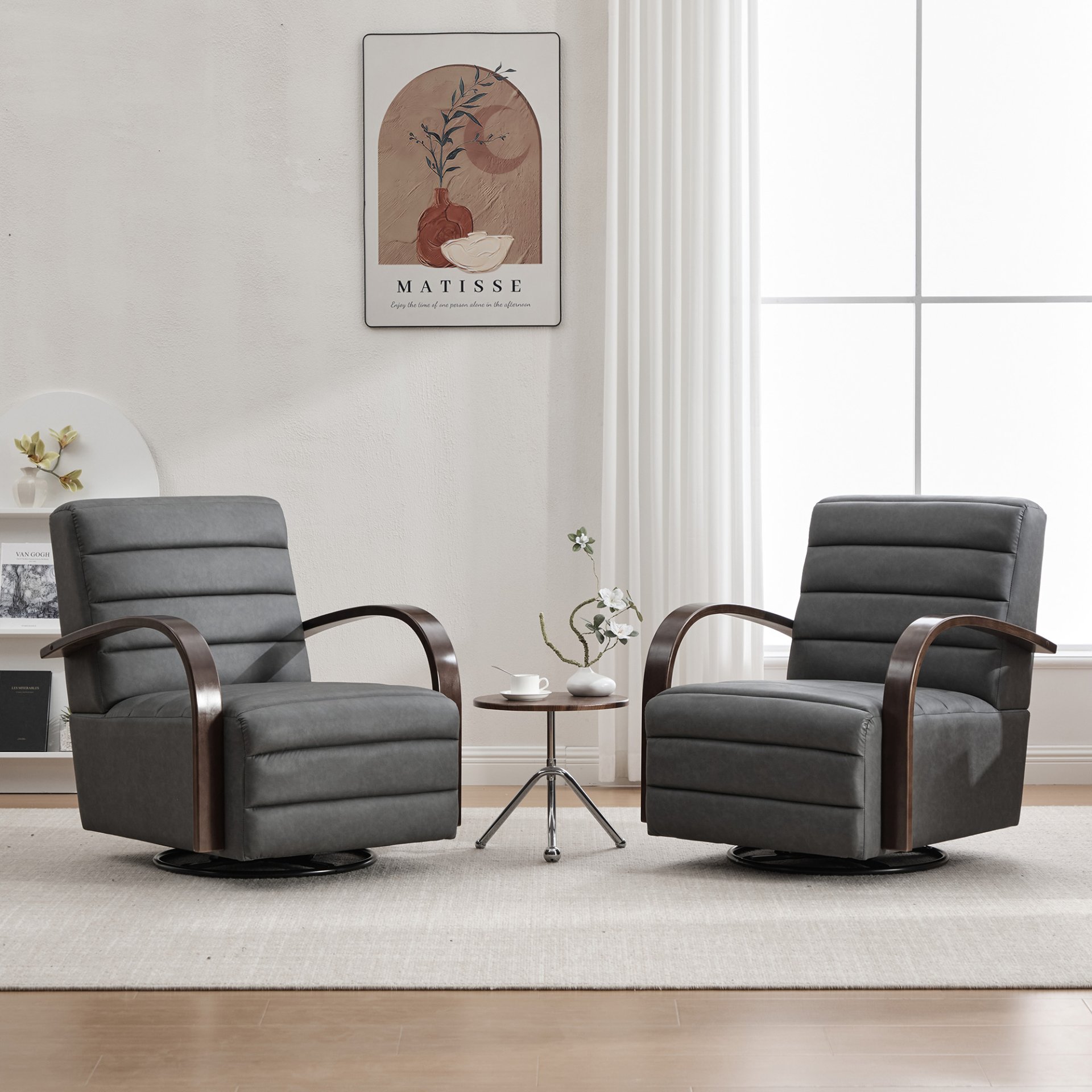 360° Swivel Accent Chair With Armrests, Comfy Lounge Reading Chair - Gray - Image 5