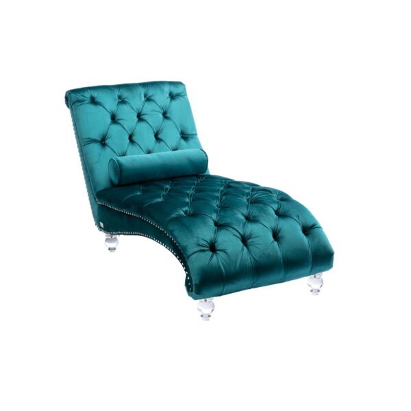 Velvet Chaise Lounge Indoor, Button Tufted Upholstered Chaise Lounge Chair With Pillow - Teal